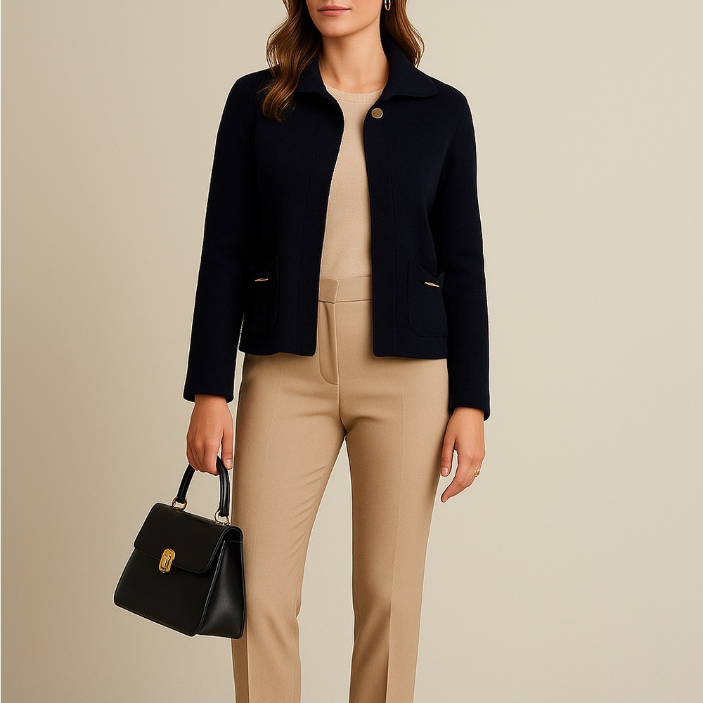 SOLD Saint James Atelier Wool Cardigan – Navy with Gold Button - Picture 14 of 14